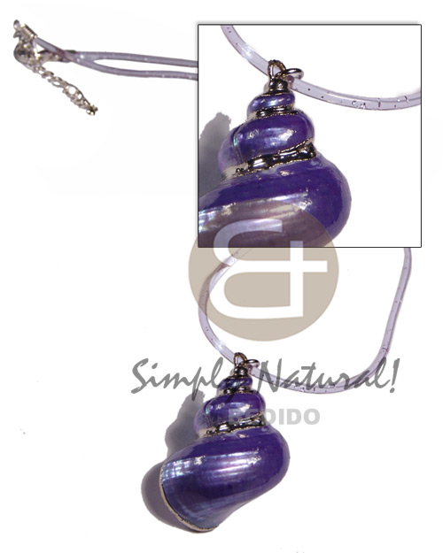 clear purple  jelly cord  glitter and matching purple turbo shell (approx.  35mm - varying natural sizes ) molten silver metal series /  attached jump rings / electroplated / st-12 / 16in - Shell Necklace