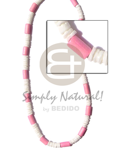 4-5mm white clam  pastel pink wood tube - Shell Necklace
