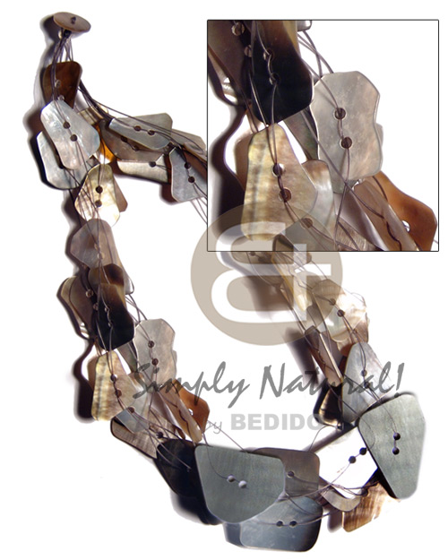blacklip shells in varied sizes -38mmx25mm / 25mmx14mm in intertwined nylon strings - Shell Necklace