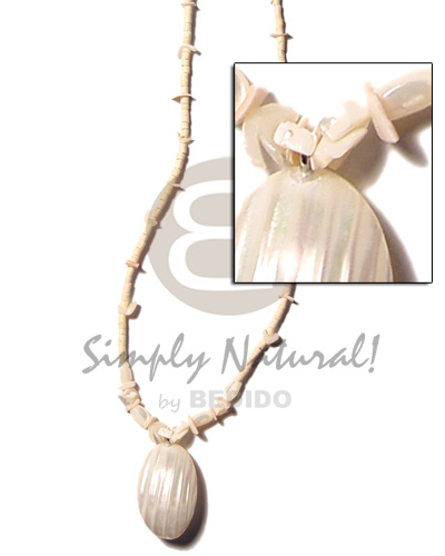 2-3mm coco heishe bleach silver mouth shell pendant  crazy cut troca/rice beads troca and pink rose accent - Shell Necklace