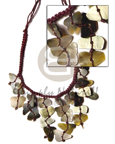 dark brown macramie  dangling black lip shell-cleopatra - Shell Necklace