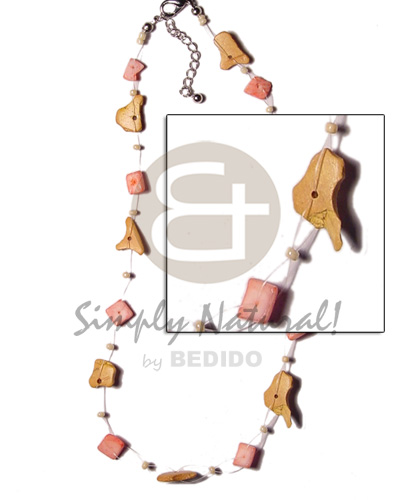 floating coco/ pink shell nuggets  beads - Shell Necklace