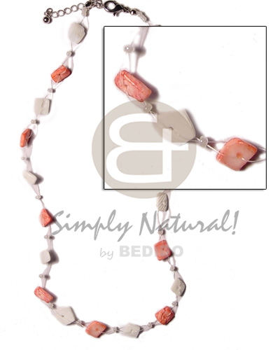 floating nuggets - white rose sq. cut - Shell Necklace