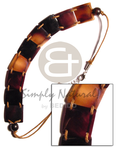 9 pcs. 20mm square black tab  shells choker weaved  wax cord/wood beads - Shell Necklace