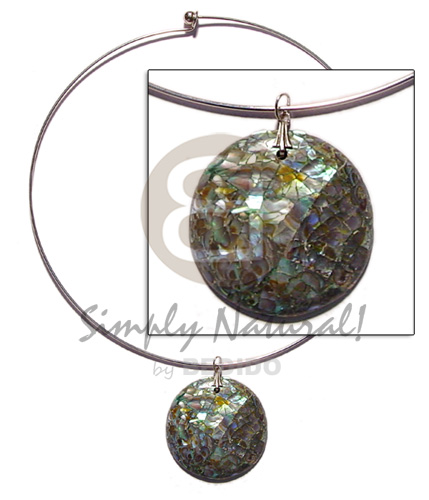 nickel free silver hoop ring  paua pendant  resin backing - Shell Necklace