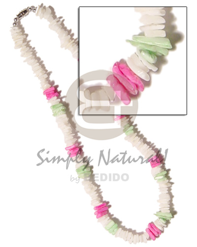 white rose  pink/green combination - Shell Necklace
