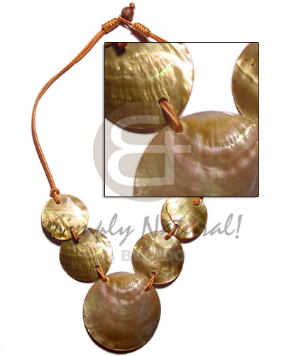5 round  ( 50mm, 35 mm, 30mm ) brown lip shells  cord choker - Shell Necklace