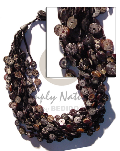 6 layers 7-8mm black pen heishe  2-3mm black coco heishe combination - Shell Necklace