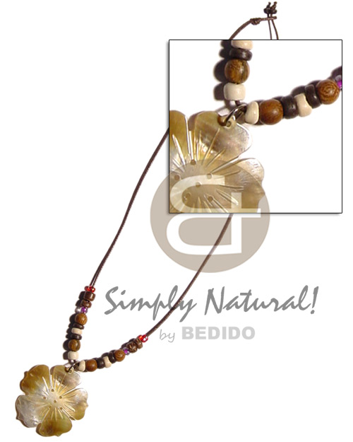 Wax cord coco pokalet wood Shell Necklace