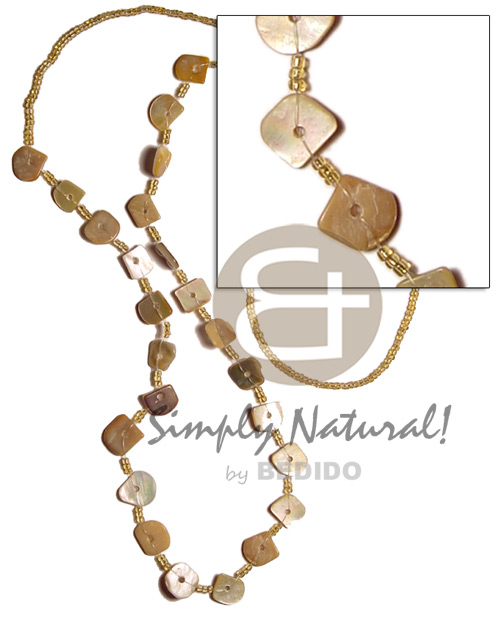 square cut gold lip  glass beads - Shell Necklace