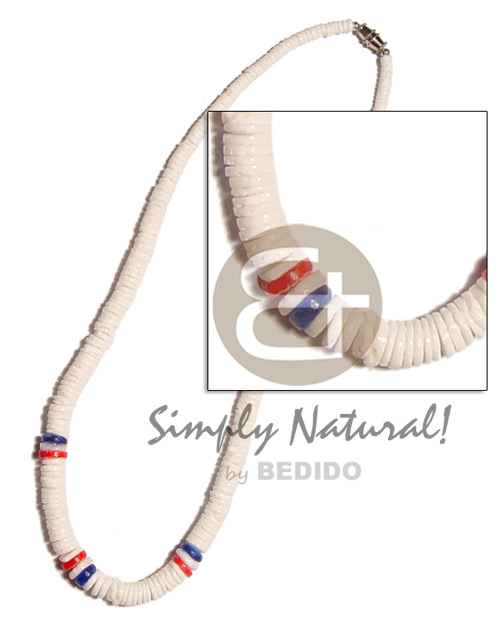 hand made Graduated white clam red blue Shell Necklace