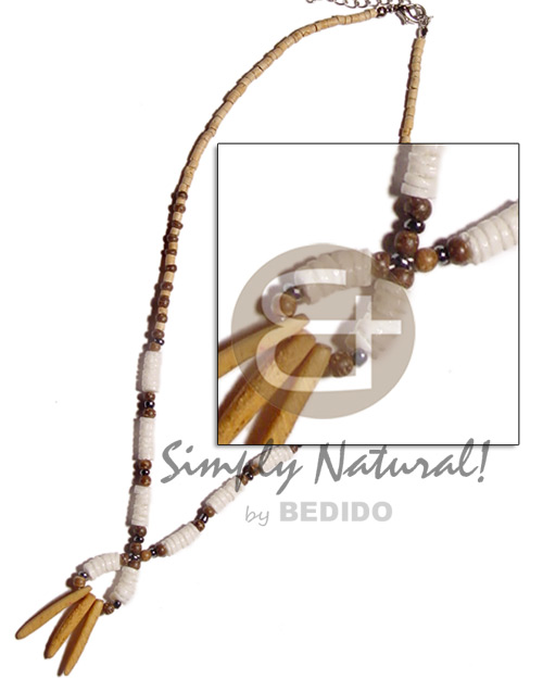 white clam  2-3mm coco heishe nat. & coco indian stick - Shell Necklace