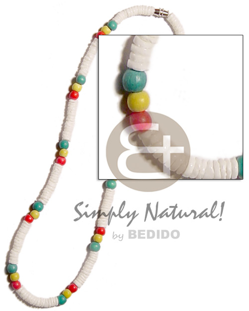 white clam heishe  red/yellogreen wood beads combination - Shell Necklace
