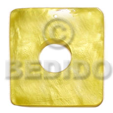 40mmx40mm square yellow hammershel  15mm center hole - Shell Pendant