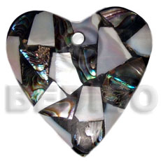 45mm heart laminated paua/kabibe chips shell combination  resin backing - Shell Pendant