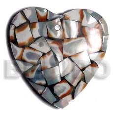 45mm heart laminated cowrie tiger shell chips  resin backing - Shell Pendant