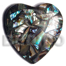 45mm heart laminated paua chips  resin backing - Shell Pendant