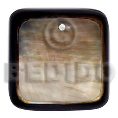 50mm square brownlip laminated in clear resin  brasswire trimming and  black resin backing / 5mm thickness - Shell Pendant