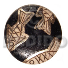 glossy black round 35mm nat. wood pendant  metallic fish pendant - Shell Pendant