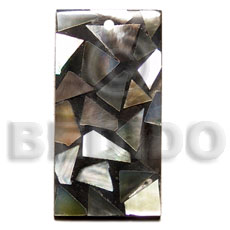 flat  20mmx40mm rectangle  black resin  laminated  blacklip chips - Shell Pendant