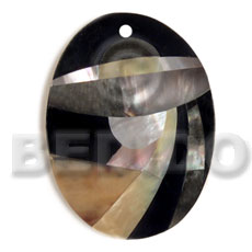 oval 55mmx42mm black resin  inlaid shells- MOP/paua/brownlip/blacklip/hammershell / the hat lady - Shell Pendant