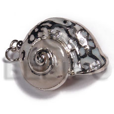 white land snail (approx.  30mm - varying natural sizes ) molten silver metal series /  attached jump ring / electroplated / sl-133-b - Shell Pendant
