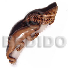 75mm  cowrie tiger shell fang  ( varying natural sizes )  clay  lizard /  tribal clay series - Shell Pendant