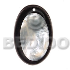 50mm hammershell oval  thick black resin frame and backing - Shell Pendants