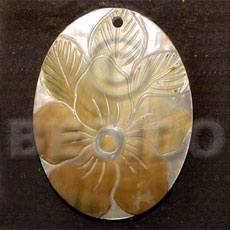 oval MOP   skin flower design 40mm - Shell Pendants