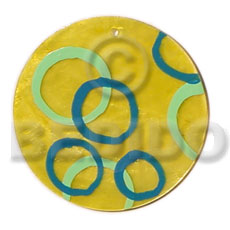 round yellow 50mm capiz shell  handpainted design hand painted using japanese materials in the form of maki-e art a traditional japanese form of hand painting - Shell Pendants