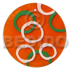 round orange 50mm capiz shell  handpainted design - Shell Pendants