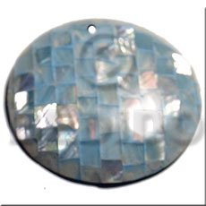 50mm round aqua blue hammershell blocking  resin backing - Shell Pendants