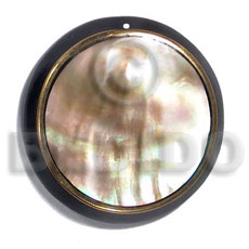 round brownlip laminated in 45mm clear resin  brasswire trimming and  black resin backing/5mm thickness - Shell Pendants