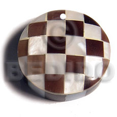 round dome   flat sides checkered blacktab/kabibe shell combination / backside flat resin  / 7mm thickness - Shell Pendants