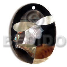 oval 55mmx42mm black resin  inlaid shells- MOP/paua/brownlip/blacklip/hammershell / the hat lady - Shell Pendants