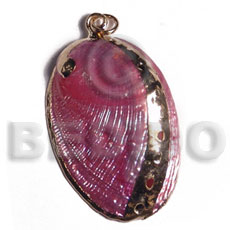 glistening fuschia abalone   (approx.  45mm - varying natural sizes ) molten gold metal series /  attached jump rings / electroplated / a-6 - Shell Pendants