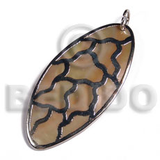 oval MOP / 60x30mm / molten silver metal series /  attached jump ring / electroplated / 19-107 - Shell Pendants