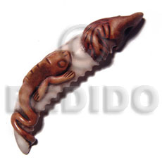 70mm  cowrie tiger shell fang  ( varying natural sizes )  iguana /  tribal clay series - Shell Pendants