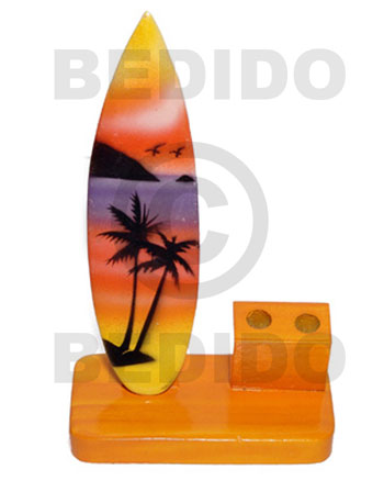 6inx3.5inx2.8in handpainted wood surfboard double penholder  / medium - SurfBoards