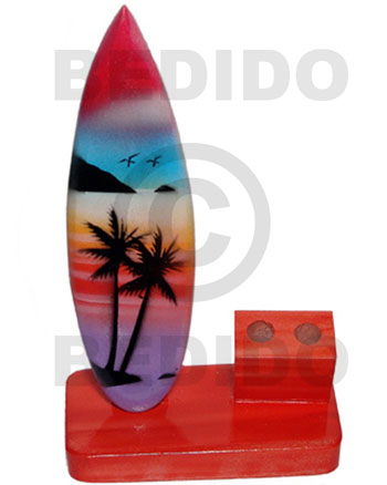 6inx3.5inx2.8in handpainted wood surfboard double penholder  / medium - SurfBoards