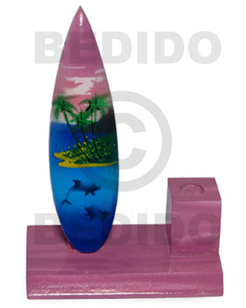 4inx3inx1.5in handpainted wood surfboard single penholder  / small - SurfBoards