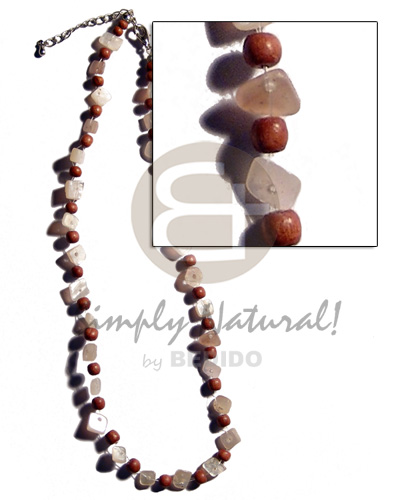 floating square cut hammershell & 4-5mm wood beads alt - Surfer Necklace
