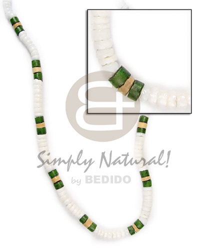 white shell  green and nat coco comination - Surfer Necklace
