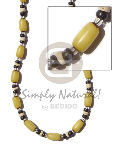 yellow buri tube  black /bleach coco Pokalet & glass beads - Surfer Necklace