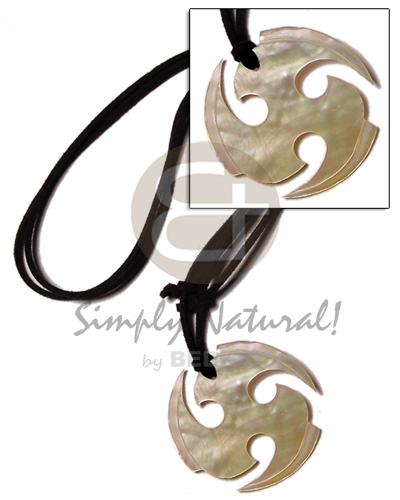45mm round ninja MOP in leather thong - Surfer Necklace