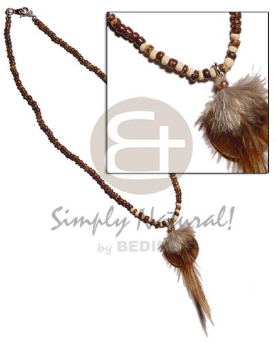 30mm round brownlip  feather accent in 2-3mm coco Pokalet. - Surfer Necklace