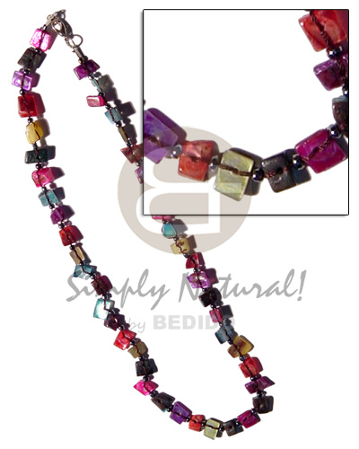 floating rainbow sq. cut hammershell  glass beads alt. - Surfer Necklace