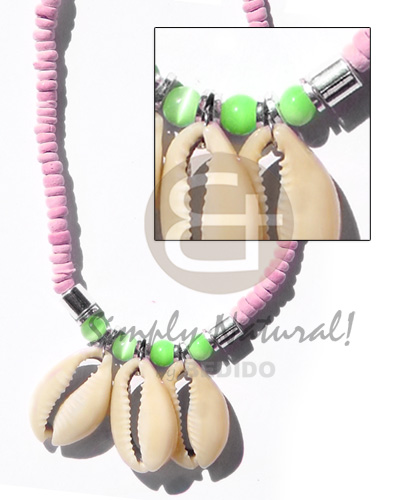 4-5 coco pukalet pastel pink  3 cut sigay / tube & flat saucer  cats eye beads - Surfer Necklace