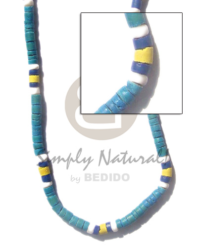 4-5 coco heishe / turq blue / in royal blue / yellow  white shell - Surfer Necklace