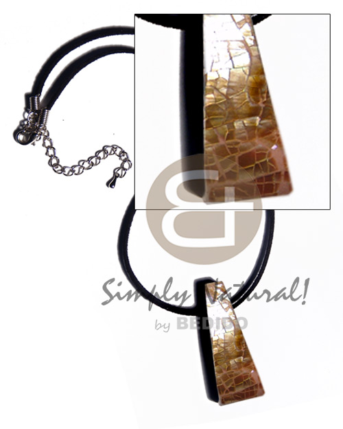 48mmx18mm triangular laminated cracking brownlip pendant  backing on leather thong - Surfer Necklace